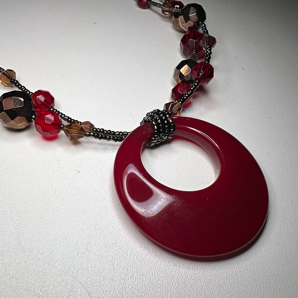 Retired Lia Sophia Cinnabar Necklace Red Beaded Statement Pendant N72 Vintage